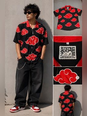 Anime Ape Akatsuki Cloud Naruto Button Up Shirt Size 3XL